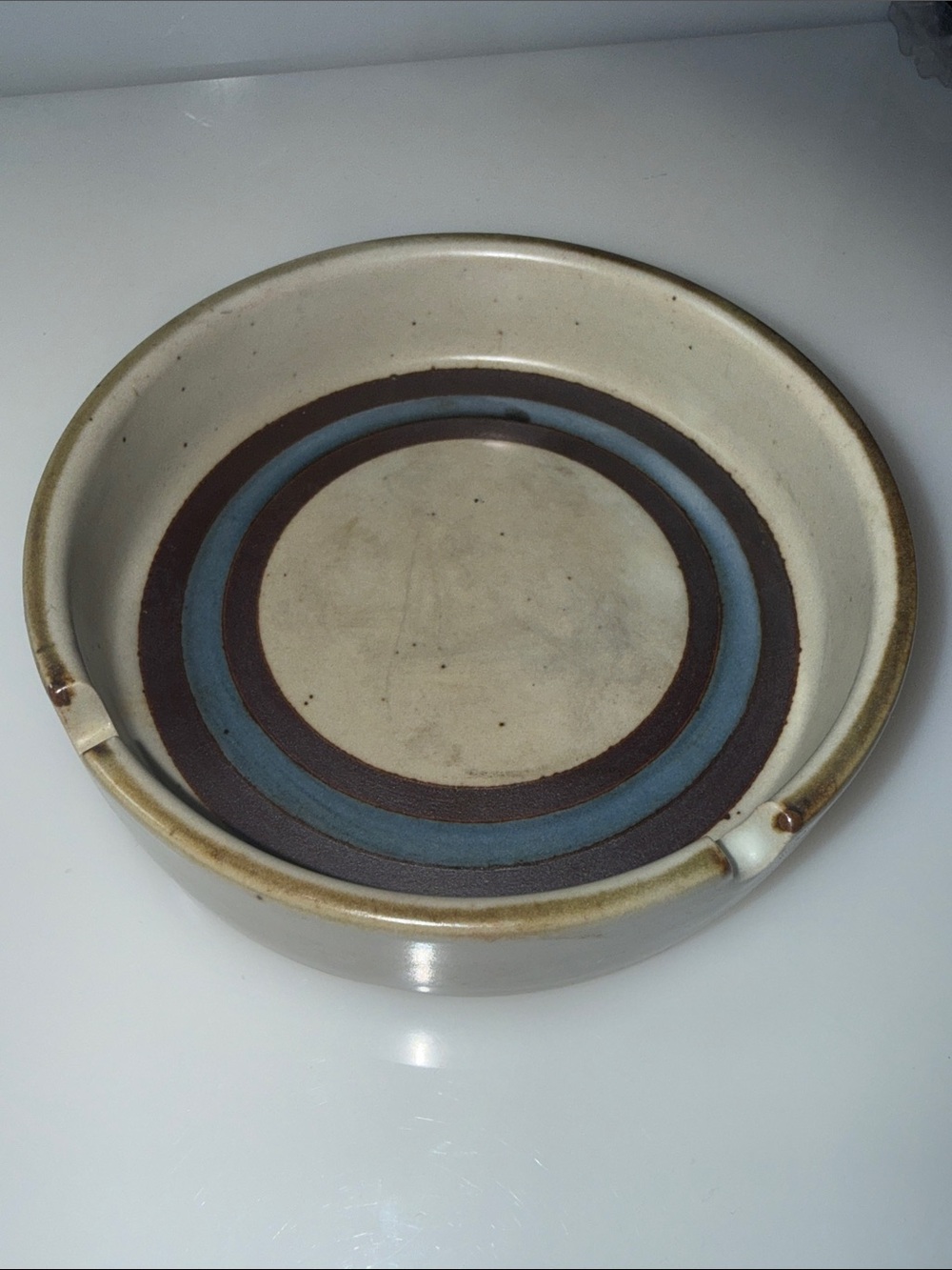 Vintage Otagiri Ceramic Ashtray with Cream, Brown and Blue Rings